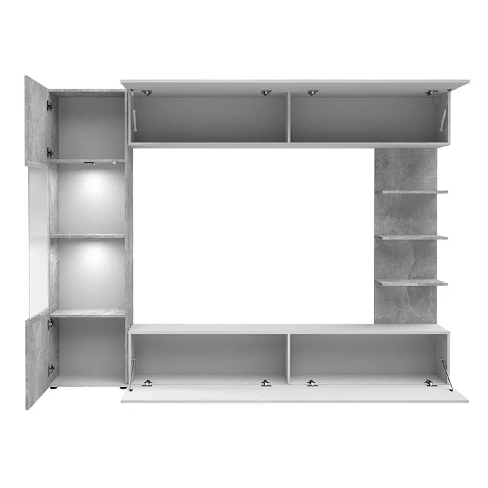 Garnero Arredamenti Parete Attrezzata A Terra|Pareti Attrezzate-Parete attrezzata 250x187h cm soggiorno bianco effetto pietra Gracia