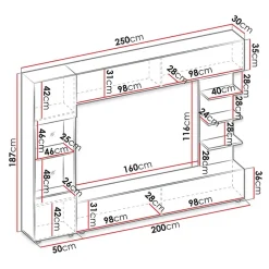 Garnero Arredamenti Parete Attrezzata A Terra|Pareti Attrezzate-Parete attrezzata 250x187h cm soggiorno bianco effetto pietra Gracia