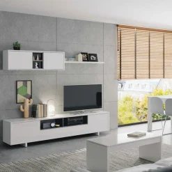 Garnero Arredamenti Parete Attrezzata A Terra|Pareti Attrezzate-Parete attrezzata 200x145h cm soggiorno bianco antracite Belle