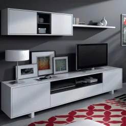 Garnero Arredamenti Parete Attrezzata A Terra|Pareti Attrezzate-Parete attrezzata 200x145h cm soggiorno bianco antracite Belle