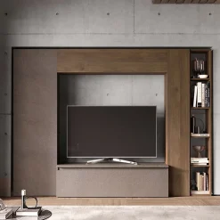 Garnero Arredamenti Parete Attrezzata A Terra|Pareti Attrezzate-Parete attrezzata 249x186h cm salvaspazio  marrone bronzo rovere scuro Sunset 9 Noce - Marrone