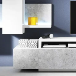 Garnero Arredamenti Parete Attrezzata A Terra|Pareti Attrezzate-Parete attrezzata 219x205h cm soggiorno bianco opaco Megan Gihome® Bianco Opaco - Cemento