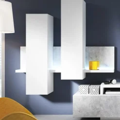 Garnero Arredamenti Parete Attrezzata A Terra|Pareti Attrezzate-Parete attrezzata 219x205h cm soggiorno bianco opaco Megan Gihome® Bianco Opaco - Cemento