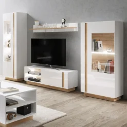 Garnero Arredamenti Parete Attrezzata A Terra|Pareti Attrezzate-Parete attrezzata 270x194h cm soggiorno bianco opaco e lucido Noa Gihome®