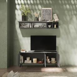 Garnero Arredamenti Parete Attrezzata A Terra|Pareti Attrezzate-Parete attrezzata 181x200h cm soggiorno grigio scuro antracite Jonson Ossido - Grigio