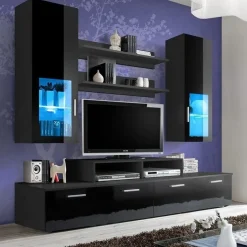 Garnero Arredamenti Parete Attrezzata A Terra|Pareti Attrezzate-Parete attrezzata 200x190h cm soggiorno Orlando Gihome® Nero Lucido