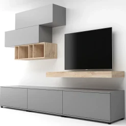 Garnero Arredamenti Parete Attrezzata A Terra|Pareti Attrezzate-Parete attrezzata 270x183h cm soggiorno rovere antracite America Gihome® Grigio - Rovere