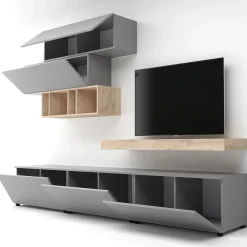 Garnero Arredamenti Parete Attrezzata A Terra|Pareti Attrezzate-Parete attrezzata 270x183h cm soggiorno rovere antracite America Gihome® Grigio - Rovere