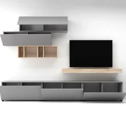 Garnero Arredamenti Parete Attrezzata A Terra|Pareti Attrezzate-Parete attrezzata 270x183h cm soggiorno rovere antracite America Gihome® Grigio - Rovere