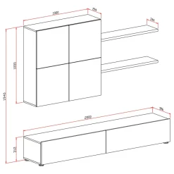 Garnero Arredamenti Parete Attrezzata A Terra|Pareti Attrezzate-Parete attrezzata 200x195h cm soggiorno bianco frassinato antracite Euphoria Bianco Frassinato - Antracite