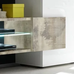 Garnero Arredamenti Parete Attrezzata A Terra|Pareti Attrezzate-Parete attrezzata 258x143h cm soggiorno bianco lucido pero Starck Bianco Lucido - Rovere