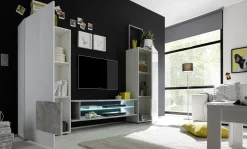 Garnero Arredamenti Parete Attrezzata A Terra|Pareti Attrezzate-Parete attrezzata 258x143h cm soggiorno bianco lucido pero Starck Bianco Lucido - Rovere