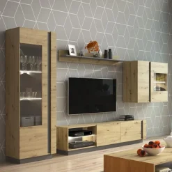 Garnero Arredamenti Parete Attrezzata A Terra|Pareti Attrezzate-Parete attrezzata 248x194h cm soggiorno rovere antracite Noa Gihome®