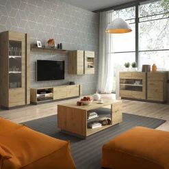 Garnero Arredamenti Parete Attrezzata A Terra|Pareti Attrezzate-Parete attrezzata 248x194h cm soggiorno rovere antracite Noa Gihome®