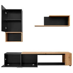 Garnero Arredamenti Parete Attrezzata A Terra|Pareti Attrezzate-Parete attrezzata 200x180h cm soggiorno nero opaco rovere Caravaggio 2 Nero Opaco - Rovere Rustico