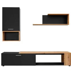 Garnero Arredamenti Parete Attrezzata A Terra|Pareti Attrezzate-Parete attrezzata 200x180h cm soggiorno nero opaco rovere Caravaggio 2 Nero Opaco - Rovere Rustico