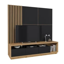 Garnero Arredamenti Parete Attrezzata A Terra|Pareti Attrezzate-Parete attrezzata 200x196h cm soggiorno rovere nero Favorita Rovere - Nero opaco