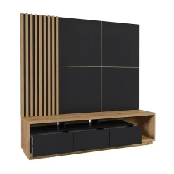 Garnero Arredamenti Parete Attrezzata A Terra|Pareti Attrezzate-Parete attrezzata 200x196h cm soggiorno rovere nero Favorita Rovere - Nero opaco