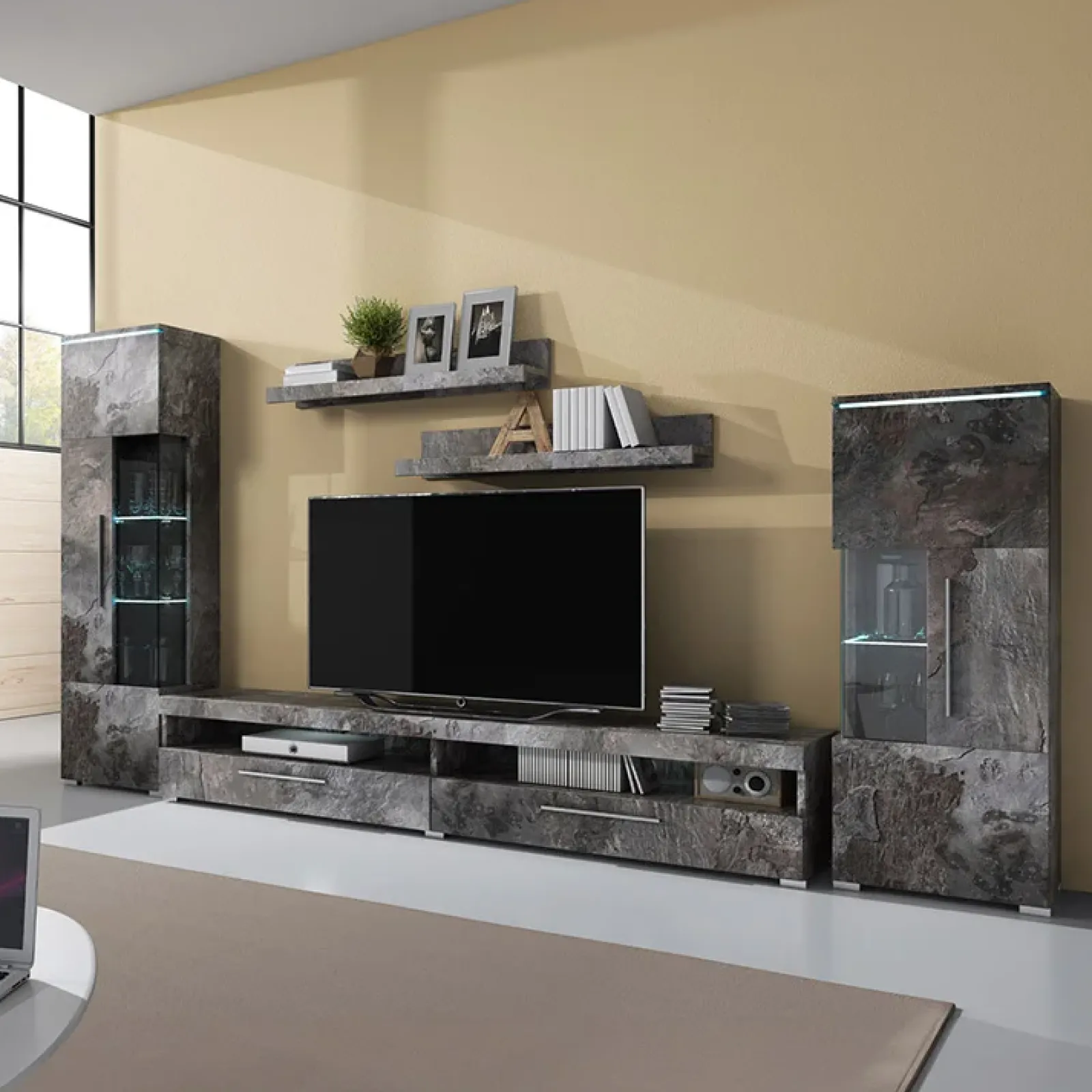 Garnero Arredamenti Parete Attrezzata A Terra|Pareti Attrezzate-Parete attrezzata 350x170h cm soggiorno Frisk Ossido