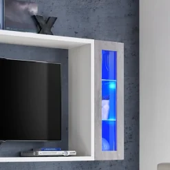 Garnero Arredamenti Parete Attrezzata Sospesa|Pareti Attrezzate-Parete attrezzata 230x95h cm soggiorno bianco cemento Almada Gihome®