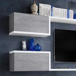 Garnero Arredamenti Parete Attrezzata Sospesa|Pareti Attrezzate-Parete attrezzata 230x95h cm soggiorno bianco cemento Almada Gihome®