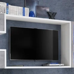 Garnero Arredamenti Parete Attrezzata Sospesa|Pareti Attrezzate-Parete attrezzata 230x95h cm soggiorno bianco cemento Almada Gihome®