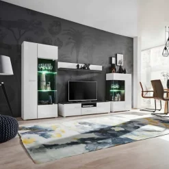 Garnero Arredamenti Parete Attrezzata A Terra|Pareti Attrezzate-Parete attrezzata 310x190h cm soggiorno pino nero York Gihome® Bianco Lucido