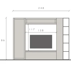 Garnero Arredamenti Parete Attrezzata A Terra|Pareti Attrezzate-Parete attrezzata 248x186h cm tortora rovere scuro Sunset 104