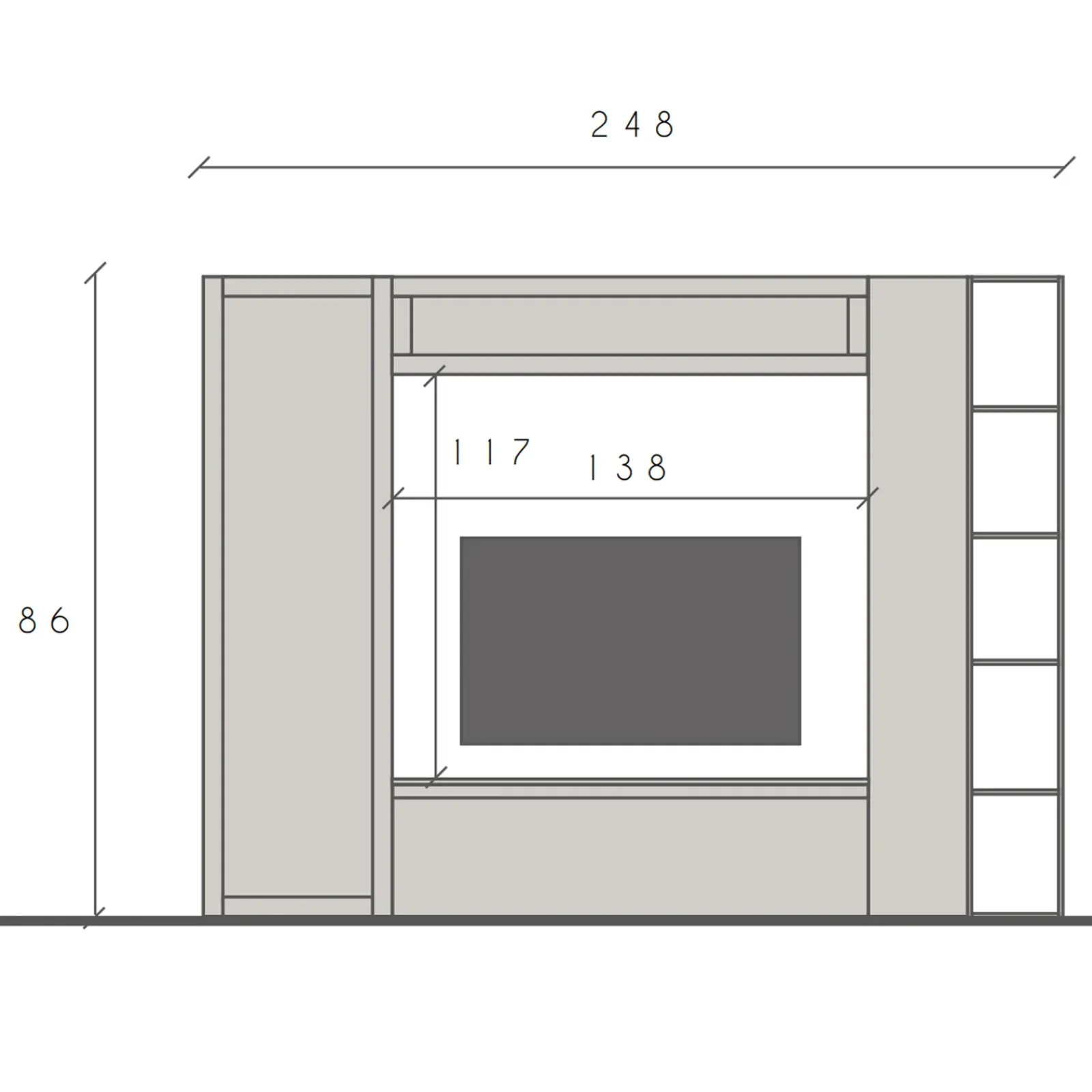 Garnero Arredamenti Parete Attrezzata A Terra|Pareti Attrezzate-Parete attrezzata 248x186h cm tortora rovere scuro Sunset 104