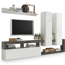 Garnero Arredamenti Parete Attrezzata A Terra|Pareti Attrezzate-Parete attrezzata 277x200h moderna cm bianco lucido ossido Invictus Ossido - Bianco Lucido