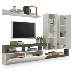 Garnero Arredamenti Parete Attrezzata A Terra|Pareti Attrezzate-Parete attrezzata 277x200h moderna cm bianco lucido ossido Invictus Ossido - Bianco Lucido