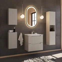 Garnero Arredamenti Pensili Per Bagno-Pensile bagno sospeso 20x57h cm cannettato 1 anta Cleany Beige