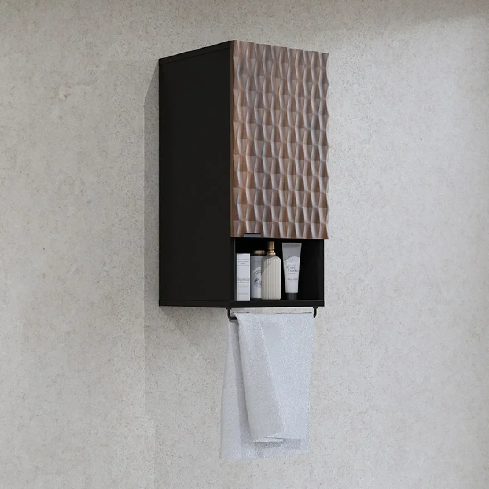 Garnero Arredamenti Pensili Per Bagno-Pensile bagno sospeso 34x81h cm 1 anta 1 vano a giorno nero anta decorata noce Silvy