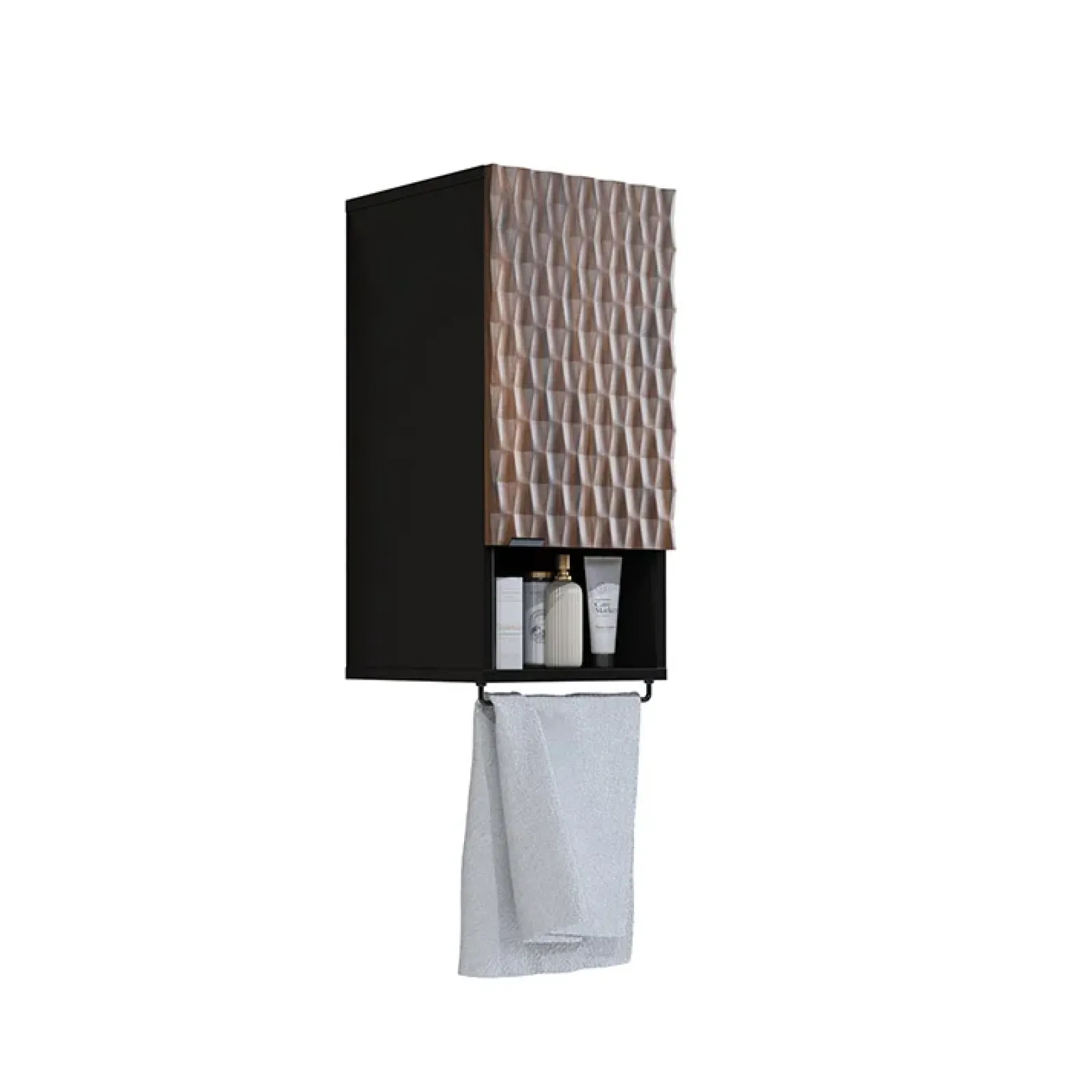 Garnero Arredamenti Pensili Per Bagno-Pensile bagno sospeso 34x81h cm 1 anta 1 vano a giorno nero anta decorata noce Silvy