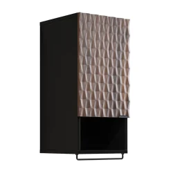 Garnero Arredamenti Pensili Per Bagno-Pensile bagno sospeso 34x81h cm 1 anta 1 vano a giorno nero anta decorata noce Silvy