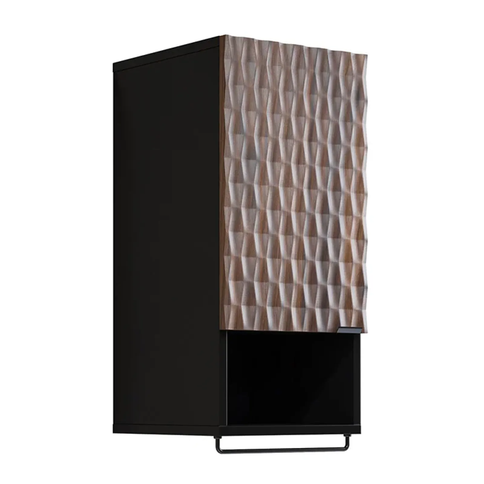 Garnero Arredamenti Pensili Per Bagno-Pensile bagno sospeso 34x81h cm 1 anta 1 vano a giorno nero anta decorata noce Silvy