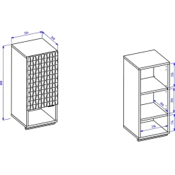 Garnero Arredamenti Pensili Per Bagno-Pensile bagno sospeso 34x81h cm 1 anta 1 vano a giorno nero anta decorata noce Silvy