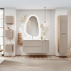 Garnero Arredamenti Pensili Per Bagno-Pensile cubo bagno sospeso 35x35h cm 1 anta beige rovere Swim Beige - Rovere