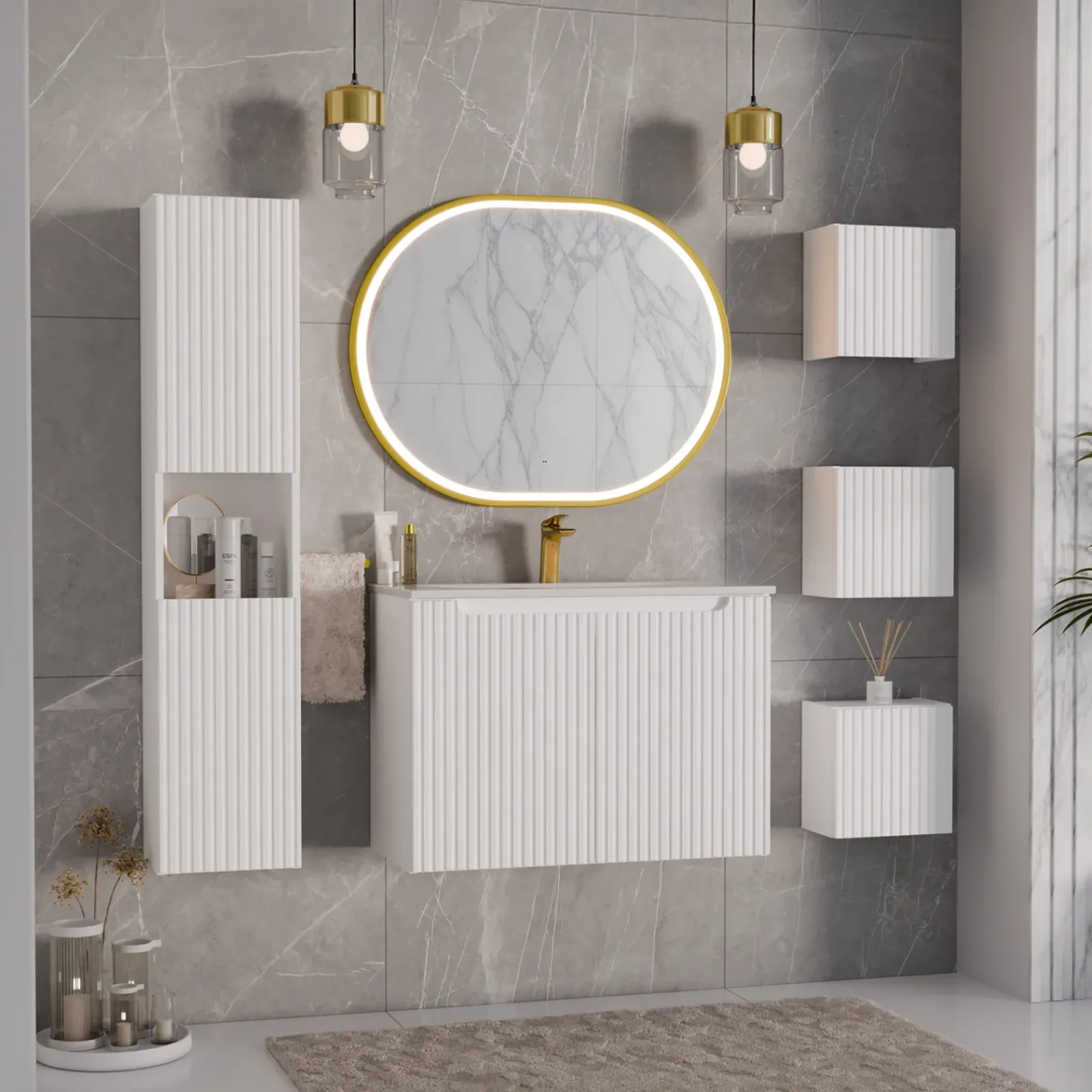 Garnero Arredamenti Pensili Per Bagno-Pensile cubo bagno sospeso 30x30h cm cannettato 1 anta bianco Cleany Bianco Opaco