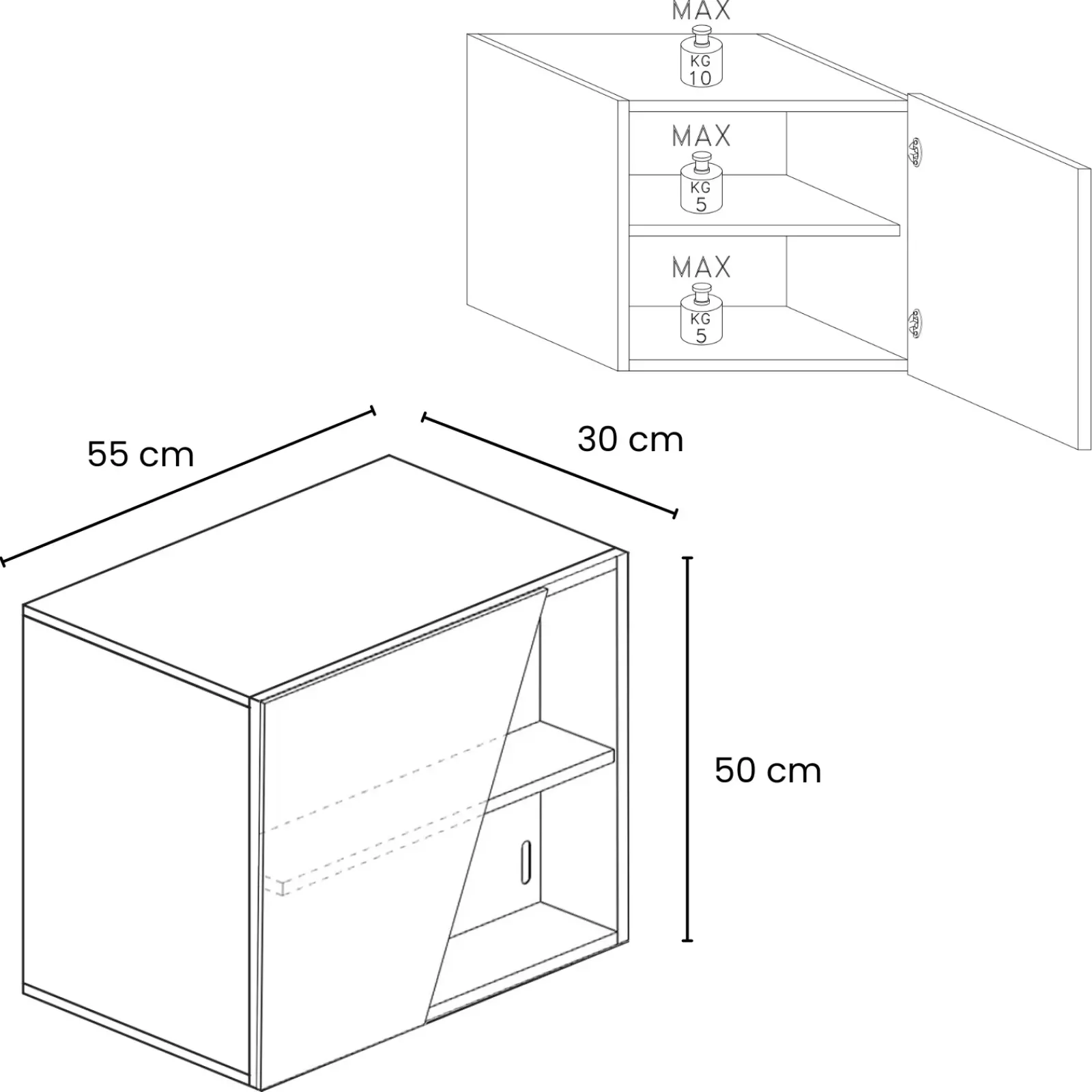 Garnero Arredamenti Mensole E Pensili-Pensile cubo sospeso 1 anta tagliata 55x50cm rovere scuro Sunset Noce