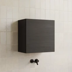 Garnero Arredamenti Pensili Per Bagno-Pensile cubo sospeso bagno 55x50h cm 1 anta reversibile frassinato Sunset Nero