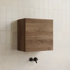 Garnero Arredamenti Pensili Per Bagno-Pensile cubo sospeso bagno 55x50h cm 1 anta reversibile rovere scuro Sunset Noce