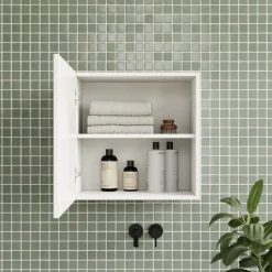 Garnero Arredamenti Pensili Per Bagno-Pensile cubo sospeso bagno 55x50h cm 1 anta reversibile Sunset Bianco Lucido