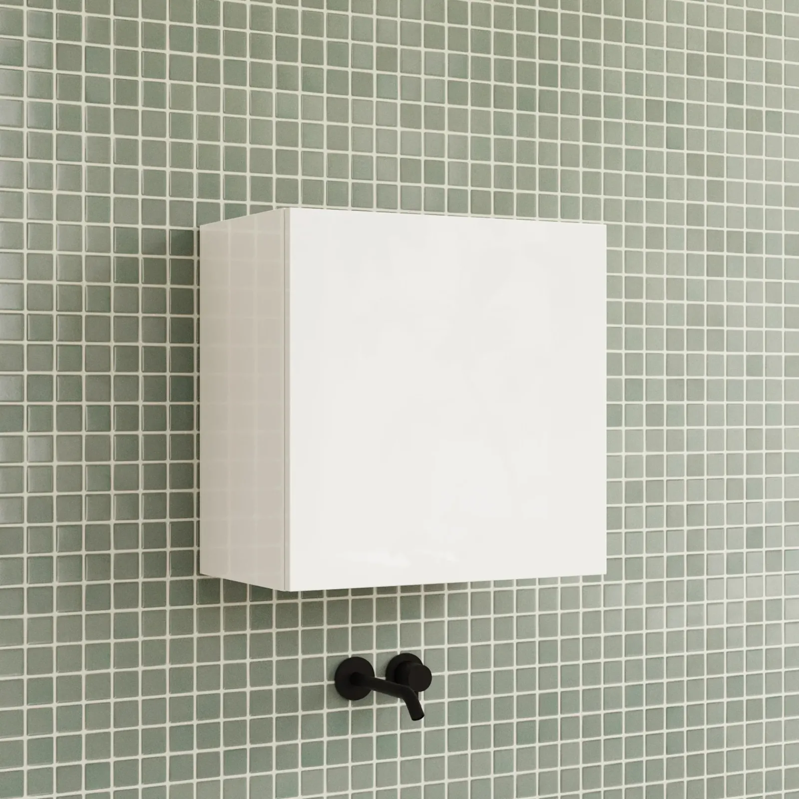 Garnero Arredamenti Pensili Per Bagno-Pensile cubo sospeso bagno 55x50h cm 1 anta reversibile Sunset Bianco Lucido