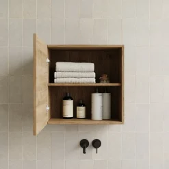 Garnero Arredamenti Pensili Per Bagno-Pensile cubo sospeso bagno 55x50h cm 1 anta reversibile chiaro Sunset Rovere