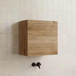 Garnero Arredamenti Pensili Per Bagno-Pensile cubo sospeso bagno 55x50h cm 1 anta reversibile chiaro Sunset Rovere