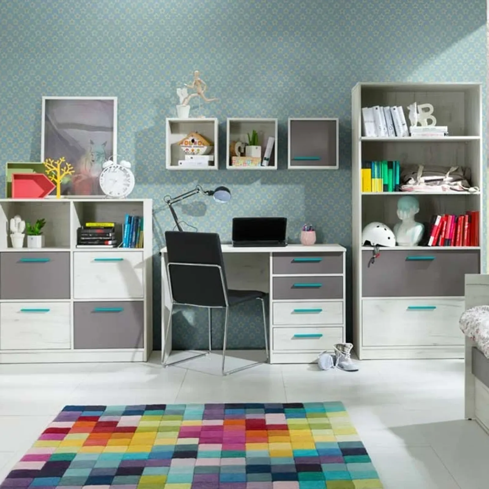 Garnero Arredamenti Mensole E Pensili-Pensile cubo sospeso 35x35h cm 1 anta bianco grigio rovere antracite turchese Maya Gihome®