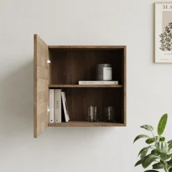 Garnero Arredamenti Mensole E Pensili|Mensole E Pensili-Pensile cubo sospeso 55x50h cm 1 anta reversibile  rovere scuro Sunset Noce