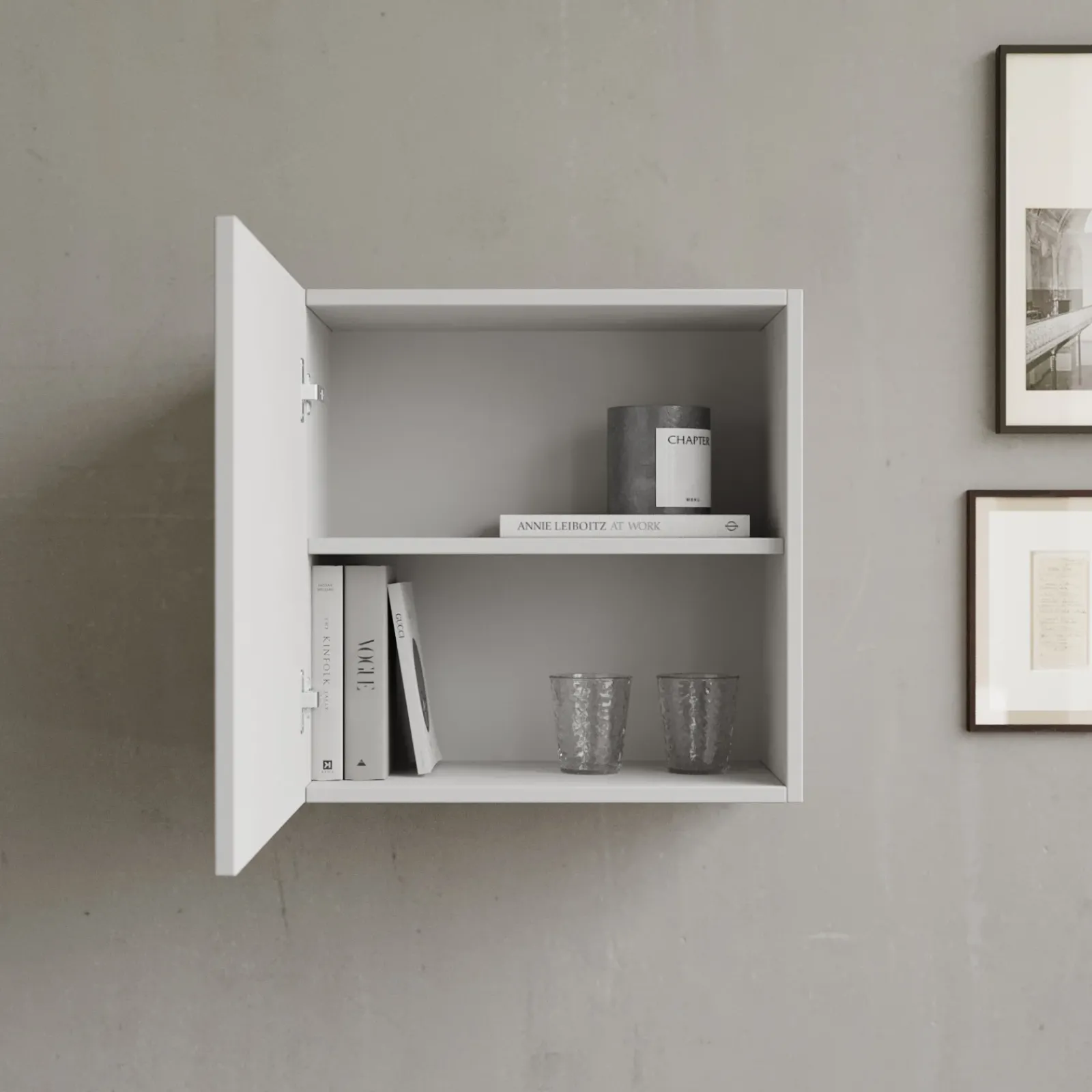 Garnero Arredamenti Mensole E Pensili-Pensile cubo sospeso 55x50h cm 1 anta reversibile Sunset Grigio chiaro