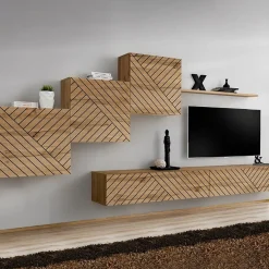 Garnero Arredamenti Mensole E Pensili-Pensile orizzontale sospeso 1 anta 120x30cm con serigrafia nera Geo Rovere